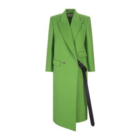 Alexander McQueen Single-Breasted Kappa grön, Dam Ullkappor, Dam, Storlek: M