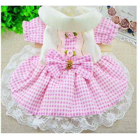 Lemmikkien vaatteet Hame Kissan liivi raidallinen riippuva mesh Kevät ja kesä Nalle/Pomeranian Tartan skirt pink XXL