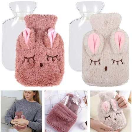 Mjuk varmvattenflaska, 2 varmvattenflaskor med mjuk plyschöverdrag