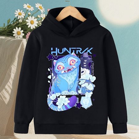 Drenge Casual sort hættetrøje - KPop Demon Hunter tegneserie sweatshirt til varm modestil