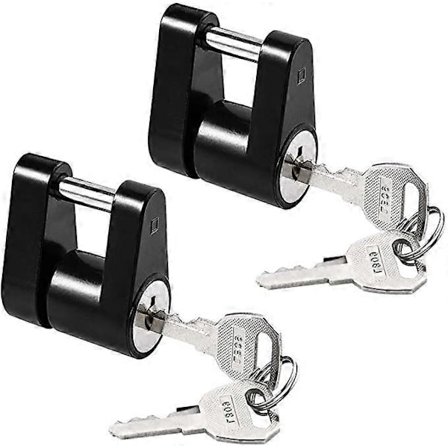2-pack släpvagnskopplingsspärr Svart tungspärr med 2 nycklar 1/4 tum stiftdiameter upp till 3/4 tum spännvidd för släpvagn båt husvagn lastbil husbil