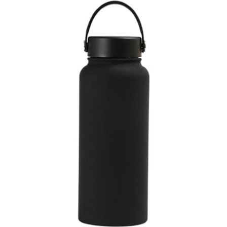 Isolerad vattenflaska 1000ml, Termos kaffekopp, 94 cl Termos resemugg, Termos To Go, Rostfri termos, Med handtag, Svart
