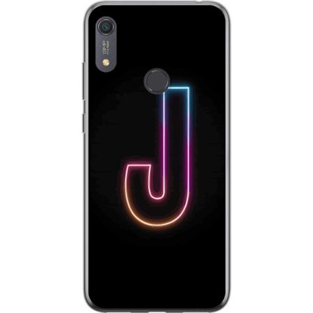 Kompatibelt Mobildeksel til Huawei Huawei Y6s (2019) Minimalistisk neonbokstav J i fargeskiftende lys mot svart bakgrunn