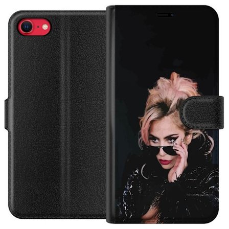 Yhteensopiva Lompakkokotelo Apple iPhone 8 Lady Gagan muotokuva aurinkolaseilla ja dramaattisella meikillä tummassa glamuurityylissä