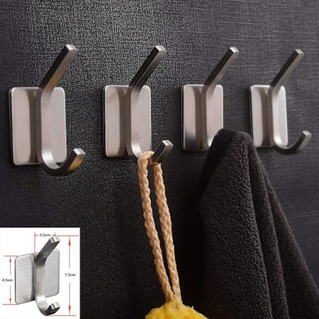 Handdukskrok, 3m Krokar, självhäftande Krokar Badrum, Självhäftande Klädkrok Stick On Vägg Rostfritt Stål Borstad 4-pack