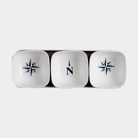 Snackschalen in melamine met dienblad Marine Business Northwind, wit/blauw, 4 delen