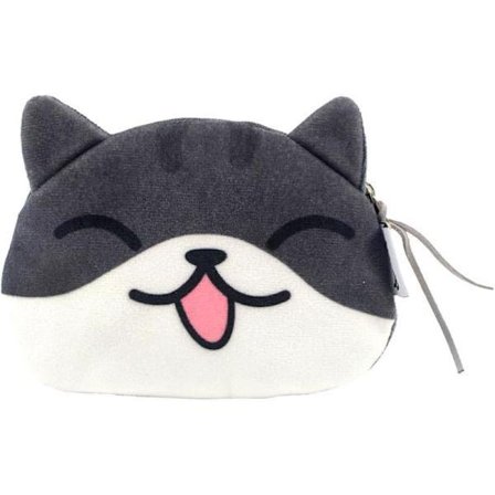 (Vit Grå) Tegneserie Søt Katteansikt Veske Glidelås Veske Mynt Penger Lommebok