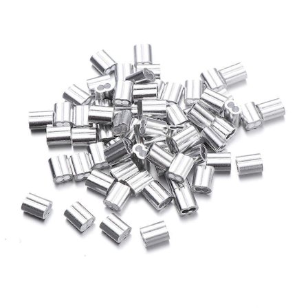 100 stk. Wire Rope og Kabel Aluminium Krympe Løkke Hylse Stål Wire Skjøt Aluminium med Doble Hull (Sølv)