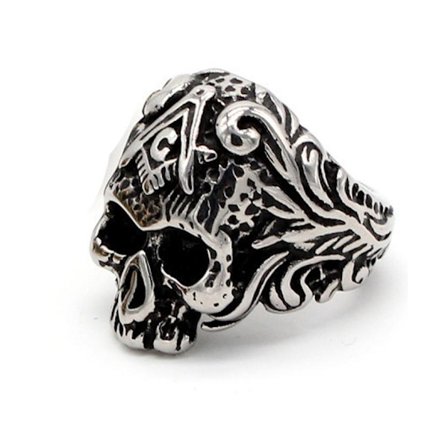 Ring with skeleton stainless steel skull punk rock masonic