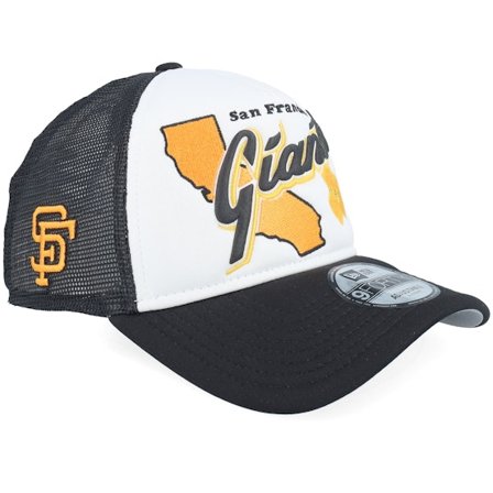 New Era - MLB Zwart trucker Cap - San Francisco Giants State Flower White/Black A-Frame Trucker @ Hatstore