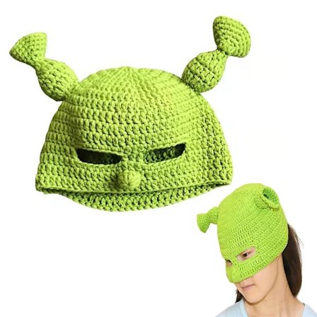 Shrek Höst & Vinter Unisex Handgjord Grön Cartoon Hatt Varma Beanie Hatt Ull Dome Hatt