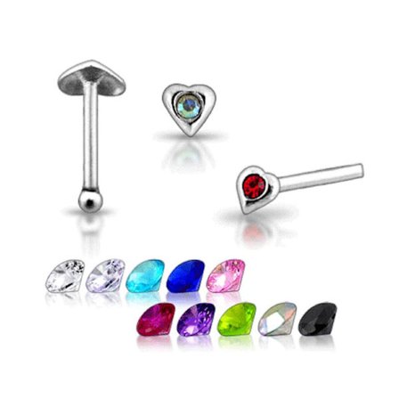 1 st. Hjärtfomad näspiercing i silver med strass sten