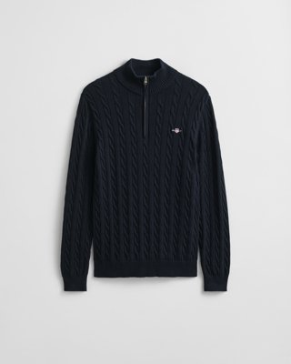 GANT - Kabelstrikket genser med half-zip til herre evening blue