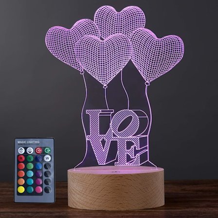 3D LED Natlampe Bryllupsgave, 16 Farveskiftende Lys, Illusionslamper til Børn Piger Kvinder Mor Fødselsdag Valentinsdag Julegaver