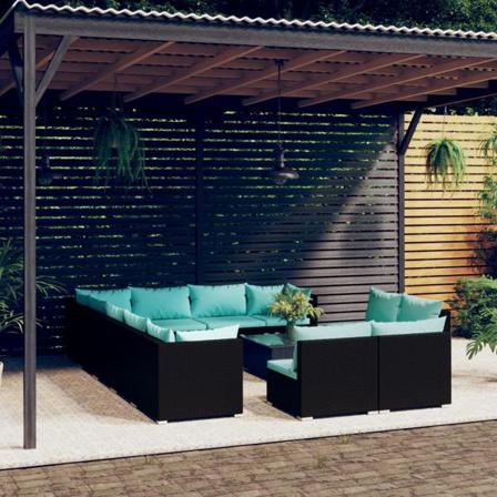 Vidaxl Loungegrupp För Trädgården Med Dynor 10delar Konstrotting Svart