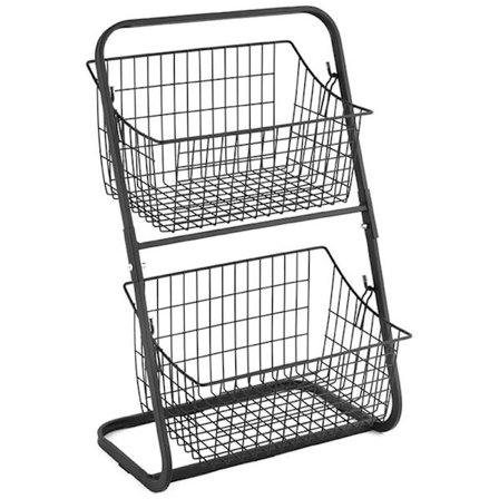 Jern Oppbevaringshylle Stativ, for Kjøkken Krydderarrangør Fruktholder, Dobbelt Lag Oppbevaringskurv for Bad