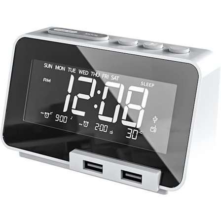 Multifunktionell radioväckarklocka Bt-högtalare med LCD-bakgrundsbelyst skärm Temperaturvisning 2 uppsättningar väckarklocka Snooze-funktion
