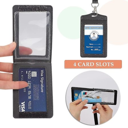 Badge Holder With Lanyard, Business Card Holder, Leather Badge(black)