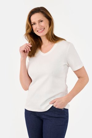 BRANDTEX - Kortærmet T-shirt - Råhvid - V-Hals