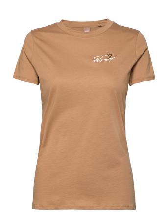 C_Elogo_Motive T-shirts & Tops Short-sleeved Beige BOSS