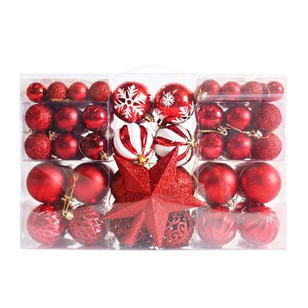 101 stk Røde Julekuler – Uknuselig Plastjulepynt
