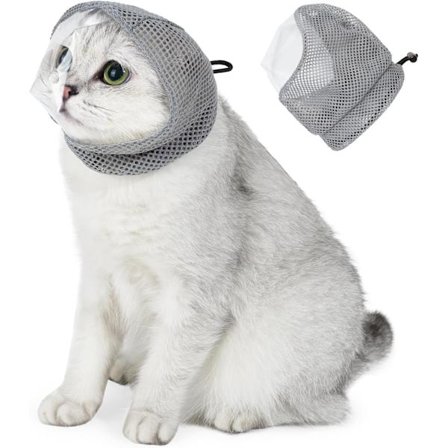 Justerbar transparent katte-mundkurv - åndbar anti-kradsemaske i mesh for nem og sikker pelspleje og negleklipning. Størrelse M passer til katte, der 
