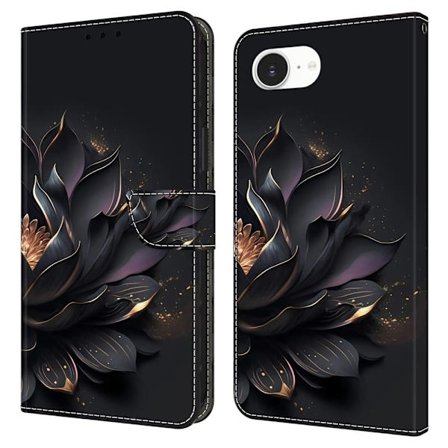 iPhone 16e-etui med magnetisk lås 3D-mønster Lærlommebok telefondeksel - Lilla Lotus
