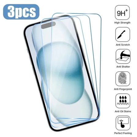 3-Pack iPhone 15 Pro Max Heltäckande Skärmskydd HD Härdat Glas