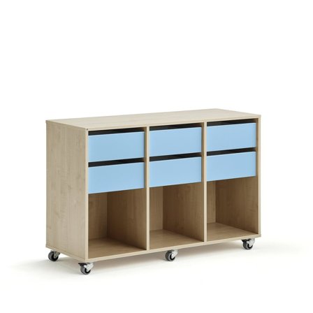Schüleraufbewahrung CASPER, 6 Schubladen, 3 Fächer, Birke, himmelblau