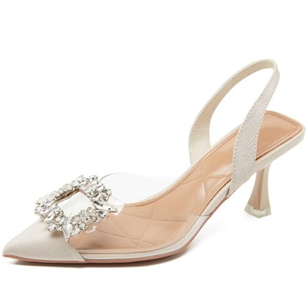 Kevään ja syksyn muoti, juhlavat, seksikkäät, mukavat, läpinäkyvät, kristallinkirkkaat, yksiväriset, teräväkärkiset korkokengät naisille