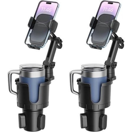 Bil Kopholder Telefonholder, 2-i-1 Justerbar Telefonholder til Bil med Udvidelig Base, Sikkert Greb til iPhone Samsung Alle 4.0-7.0