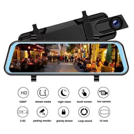 10 Dashcam Backspegel Backup-kamera med GPS, Nattvision, G-sensor, Loop-inspelning, Parkeringshjälp, Parkeringsläge 1080P, 170°Front 720P, 150°Rev