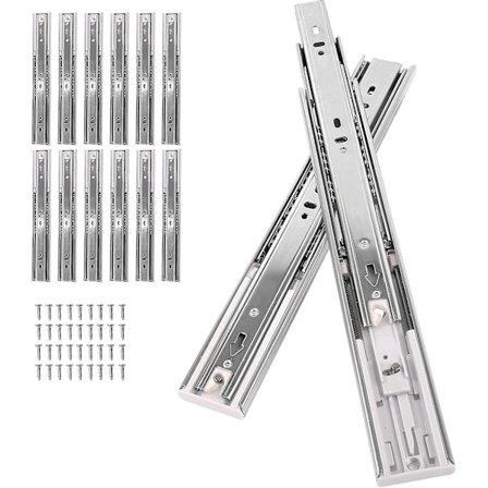 12 tommer Soft Close Skuffeskinner Sæt 6-par (12 stykker), Fuld Udvidelse Sidemontering Kugleleje, Mindre Støj, Belastningskapacitet 100 lbs.