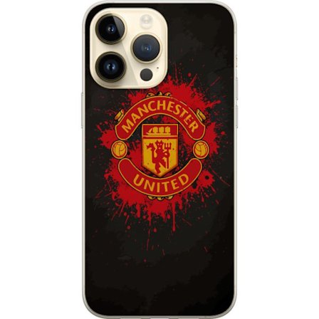 Kompatibelt Mobildeksel til Apple Apple iPhone 14 Pro Max Manchester United logo i rød og gul farge med røff sportslig bakgrunn