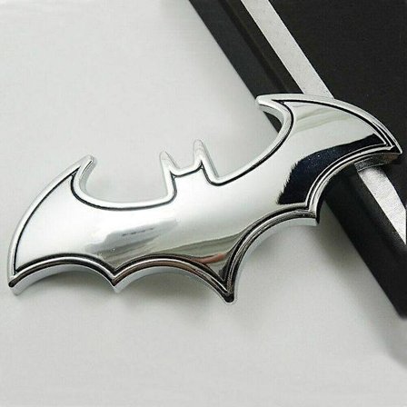 1X Krom Metal Badge Emblem Batman 3D Bil Hale Mærkat Logo Sticker Tilbehør (Sølv)