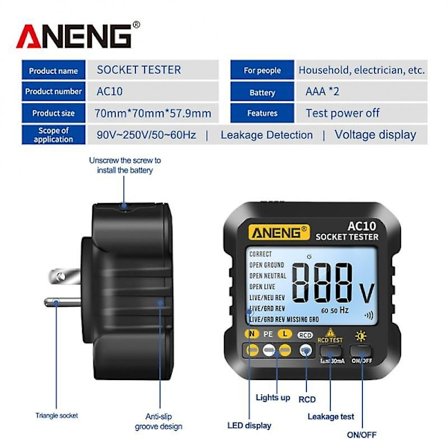 Socket Tester Pro Spenningstest Socket Detektor US EU Plugg Jord Null Linje Plugg Polaritet Fase Sjekk Multimeter Digital Tester