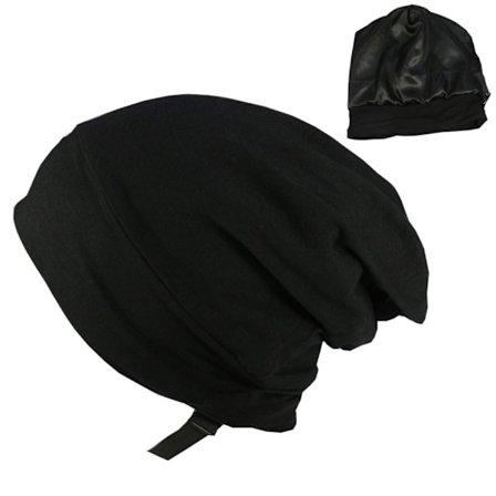 Blødt stretch satin motorhjelm foret sovebeanie hat SORT