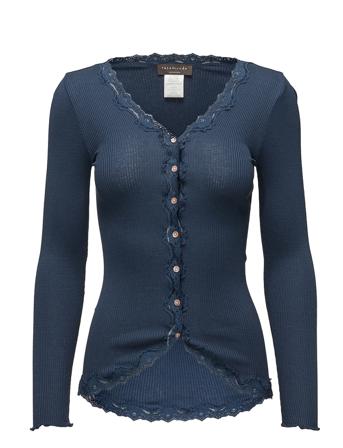 Silk Cardigan W/ Lace Strikkegenser Cardigan Navy Rosemunde