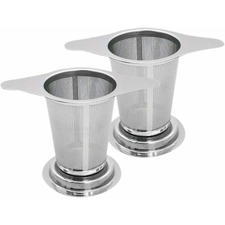 Rustfrit te-si i rustfrit stål, 2 stk. tesi med dobbelthåndtag og drypbakke kop te-si -