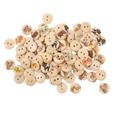 500 stk træknapper 2 huller runde dekorative tegneserie kattetryk Diverse træknapper til børn Tøjtaske Håndværk 15 mm Original farve Farverig kat