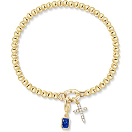 Korsarmband med födelsesten | Elegant 14K guldpläterat korsarmband för kvinnor | Stretchigt elastiskt armband med guld