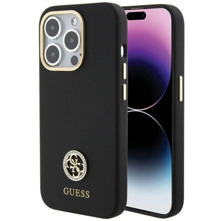 Guess Silikone Logo Strass 4G-etui til iPhone 15 Pro Max - sort