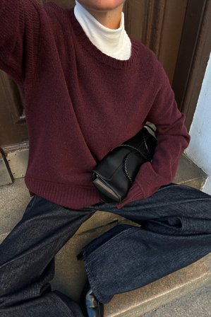 NA-KD Knitted Seam Detail Wool Blend Sweater - Oversize trøjer - Burgundy - L (EU 42-44)