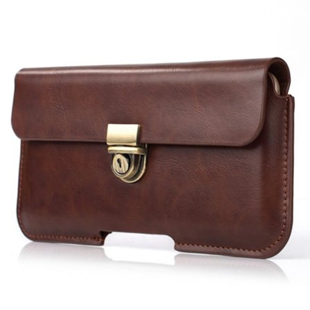 Universal taljetaske i ægte læder til 4,7" smartphone - Mørkebrun