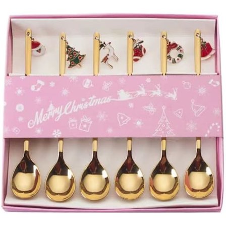 6 st Julskedar Jul Teskedar Jul Skedset Julservis Julbestick Kaffesked Rostfritt Stål Julsked