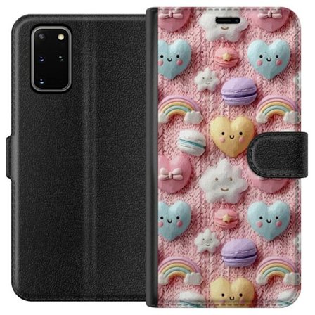 Kompatibelt Lommeboketui til Samsung Galaxy S20+ Pastellmotiv med hjerter, skyer, regnbuer og makroner mot rosa bakgrunn i en søt drømmende stil.
