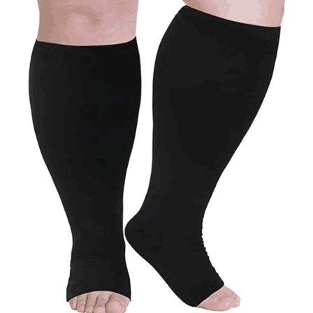 Kompressionsstrumpor för män och kvinnor, Plus Size kompressionsstrumpor bred vad, höga knästrumpor för flyg, svart 7XL