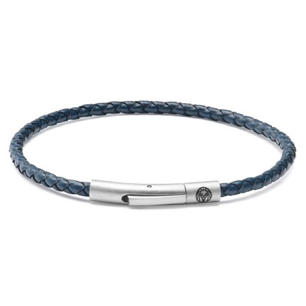 Collins | Pulsera de cuero tejido azul marino de 3 mm para hombres - Pulseras de cuero