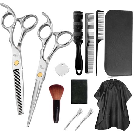 Hårklippesett med 11 deler, frisørsett i rustfritt stål, frisørsaks