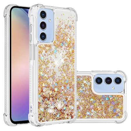 SKALO Samsung A16 Kvicksand Glitter Hjerter TPU Cover - Guld